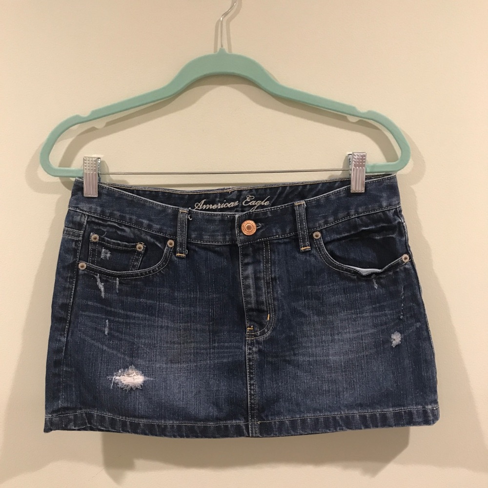 American Eagle Slightly Frayed Jean Mini Skirt